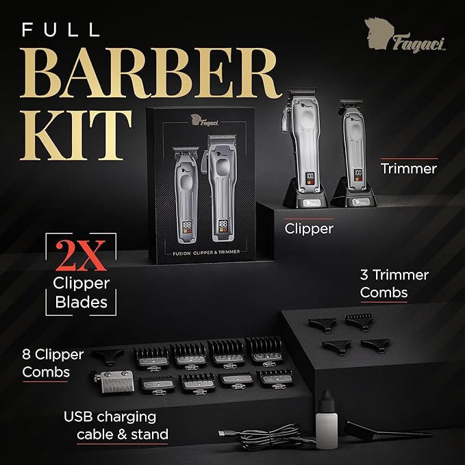 Fagaci Professional Hair Clippers for Men with Superior Precision, Brushless Motor Barber Clippers and Trimmers Set, 5X Longer Sharpness Hair Cutting Kit, Mens Haircut Cordless Clipper for Barber