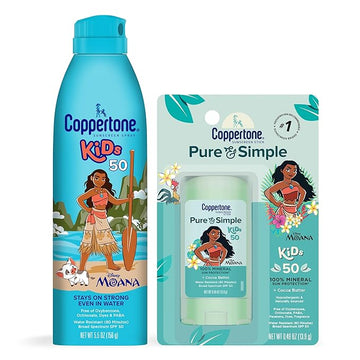 Coppertone Kids Sunscreen Spray SPF 50 (5 Oz Can) + Coppertone Pure and Simple Kids Mineral Sunscreen Stick SPF 50 (0.49 Oz Stick), Water Resistant, Free From Oxybenzone, Octinoxate, PABA and Dyes