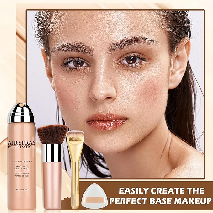 AIUEO Magic Minerals Airbrush Foundation Silk Smooth Airbrush Spray Foundation Full Coverage Airbrush Flawless Setting Spray Foundation Makeup-Nude