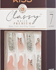 KISS Premium Classy Fake Nails - Stay Modish, Long & Square, Super Glam, Jewel Accents, Waterproof, Smudge Proof, No Dry Time, Durable, Takes Minutes, Quick & Easy | 30 Count