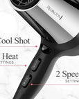 Remington Impact Resistant Hair Dryer, 1875-Watt Blow Dryer with Tourmaline, Titanium & Ceramic Technology, 3 Heat, 2 Speed Settings, Cool Shot, Diffuser & Concentrator Attachments