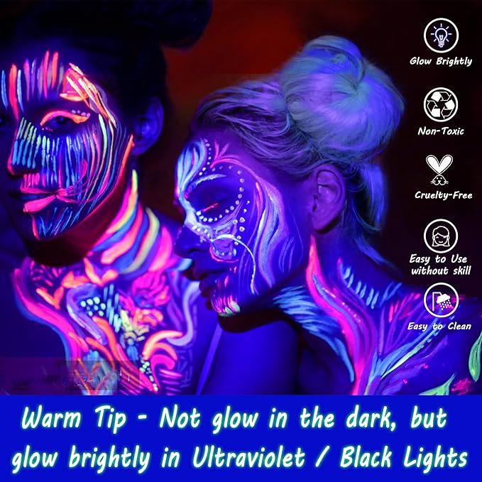 CCbeauty Neon Blue Face Paint Stick, UV Blue Face Painting Kit, Full Coverage SFX Makeup Foundation, Professional Non-Toxic Body Paint for Halloween Costume Cosplay Party, Glow In The Dark Makeup