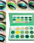 Afflano Green Eyeshadow Palette, Green Glitter Eyeshadow Highly Pigmented, Forest Emerald Christmas Makeup Palettes, Yellow Lime Grass Greenish Makeup Eye Shadow Pallet 15 Color