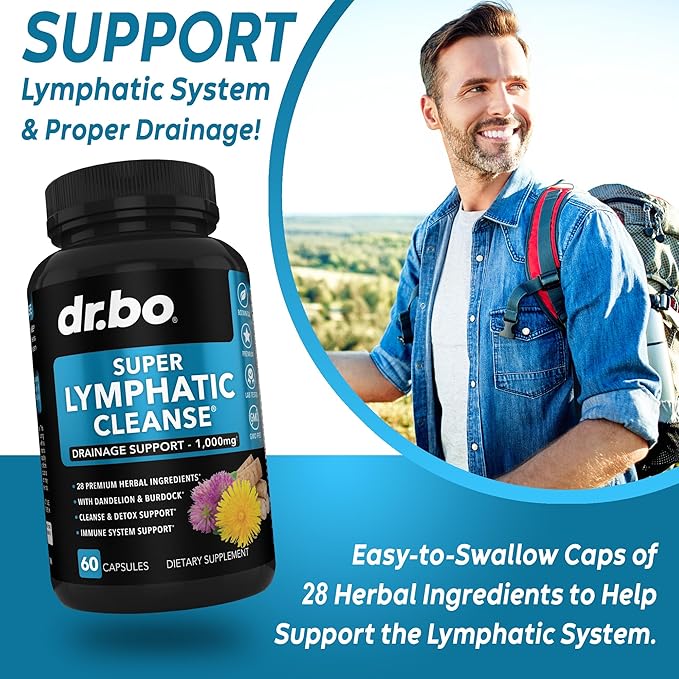 Lymphatic Drainage Supplements Pills - Lymphatic Support Total Herbal Cleanse Products with Echinacea, Ginger, Dandelion, Red Root & Red Clover Supplement - Lymph Node Detox Lymphatic System Drainage