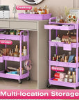 Goovilla Rolling Makeup Organizer Cart with Removable Drawer, 3 Tier Stable Purple Floor Skincare Storage Cart for Vanity, Cosmetic Display, Nail Polish, Perfume, Hair Stuff, Beauty, Bathroom(Plastic)