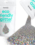 Hemway Eco Friendly Biodegradable Glitter 100g / 3.5oz Bio Cosmetic Safe Sparkle Vegan For Face, Eyeshadow, Body, Hair, Nail And Festival - Ultrafine (1/128" 0.008" 0.2mm) - Gun Metal Grey Holographic