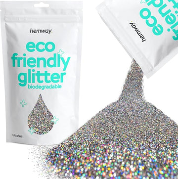 Hemway Eco Friendly Biodegradable Glitter 100g / 3.5oz Bio Cosmetic Safe Sparkle Vegan For Face, Eyeshadow, Body, Hair, Nail And Festival - Ultrafine (1/128" 0.008" 0.2mm) - Gun Metal Grey Holographic