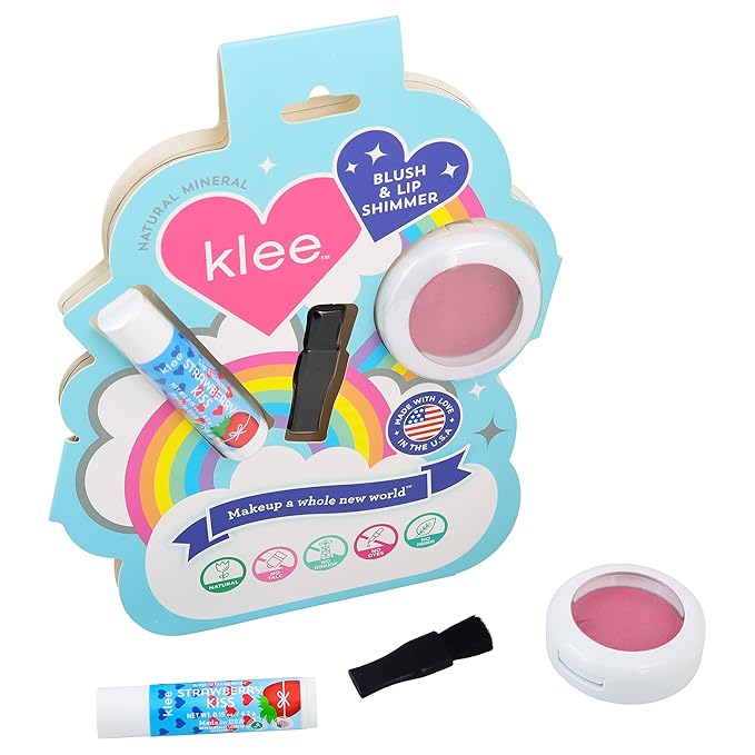 LunaStar Klee Blush and Lip Shimmer Makeup Kit. Gentle and Non-Toxic. Kid-Friendly. Made in USA. (Sweet Cherry Spark)
