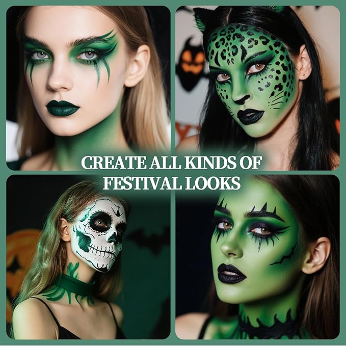 Matte Dark Green Face Body Paint Stick, Colored Professional Full-Coverage Oil-Based Cream Face Painting Stick, Eye Black Sticks for Halloween Cosplay Christmas Party, Foundation Makeup for Adults-09