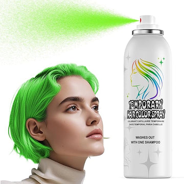 Green Temporary Hair Color Spray - Gentle Formula, Washable & Non-Sticky | Instant Hair Dye Alternative for Adults | Halloween, Costume, Party Makeup, 150ml