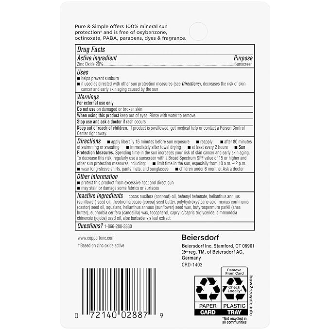 Coppertone Pure and Simple Kids Exclusive Disney Moana Sunscreen Stick SPF 50, Hypoallergenic, Mineral Sunscreen for Kids, Water Resistant, Oxybenzone and Octinoxate Free, 0.49 Oz Stick