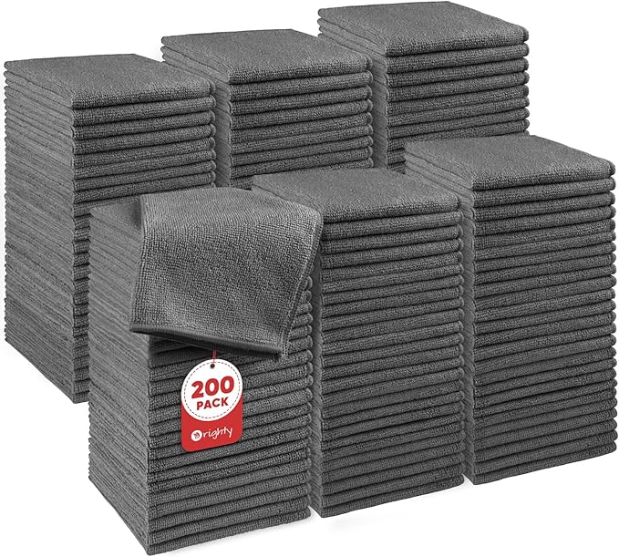 Orighty Wash Cloths Bulk Towels Set 200 Pack, Highly Absorbent and Soft Feel Microfiber Face Cloths, Multi-Purpose Washcloths & Hand Towels for Bathroom, Hotel, Spa, and Gym, 12x12 Inch, Grey
