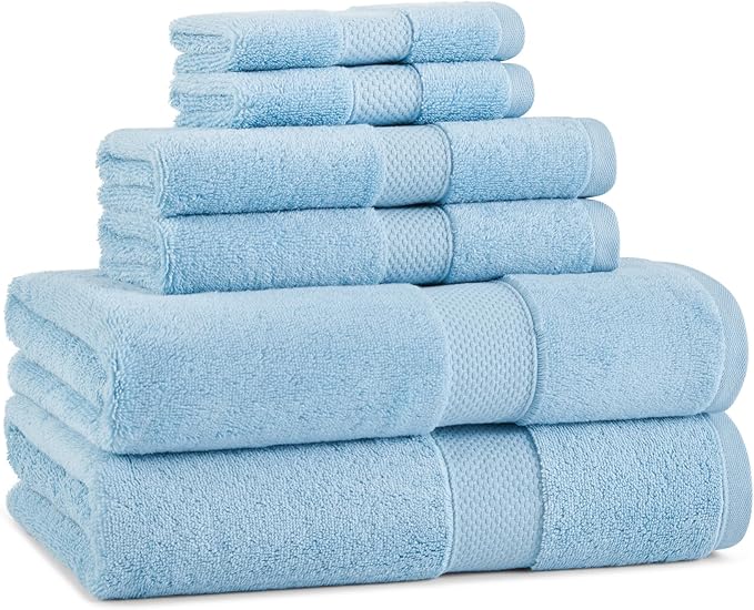 Aston & Arden Egyptian Bath Towel Set - Oversized Ultra Soft Thick & Absorbent, 100% Ringspun Egyptian Cotton Bathroom Towel for Spa, Hotel, 600 GSM, Blue