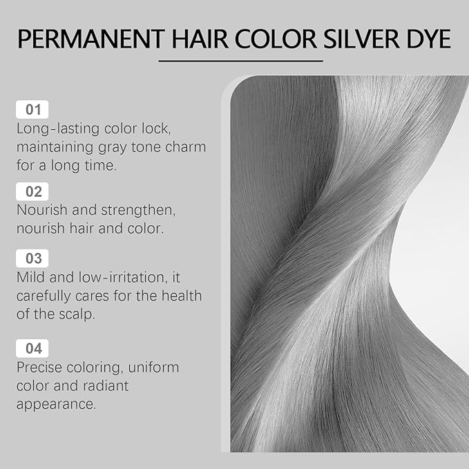 2-in-1 Natural Essence Extract Silver Hair Dye, Caremey No Bleaching SilverGrey & Smoke Grey Hair (1pcs)