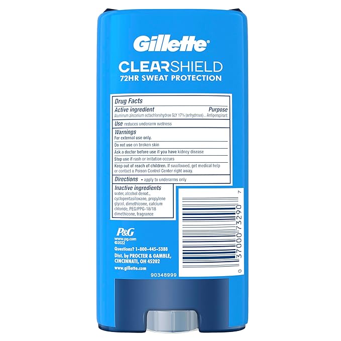 Gillette Antiperspirant and Deodorant for Men, 72hr Sweat & Odor Protection, Long Lasting Freshness, Anti-White Mark Technology, Clear Gel, Wild Rain Scent, 3.8 oz (Pack of 2)