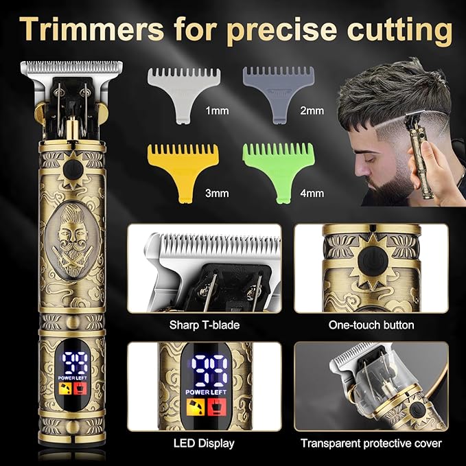 Hair Clippers for Man T-Blade Trimmer Nose Hair Trimmer Electric Shaver Set, Professional Metal Body Barber Clippers Set for Haircut, Men’s Grooming Kit with LCD Display, Ideal Gift for Him