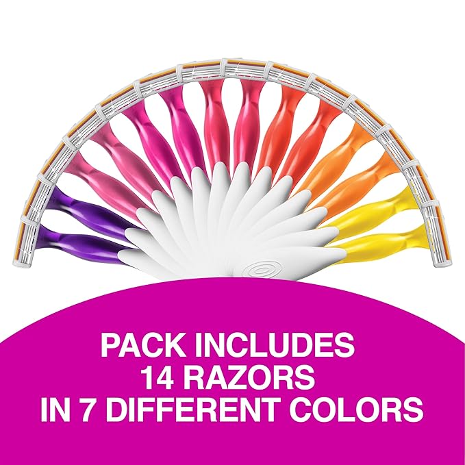 BIC Soleil 3 Colors Women's Disposable Razors With Aloe Vera and Vitamin E Lubricating Strip for Enhanced Glide, 3 Blades, 14 Count
