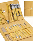 Manicure Set Professional Nail Clippers Pedicure Kit, 16 pcs Stainless Steel Nail Care Tools Grooming Kit with Luxurious Travel Leather Case for Thick Nails Men Women Gift (Yellow)