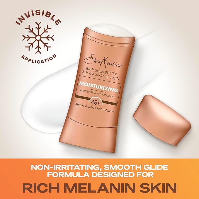 SheaMoisture Antiperspirant Deodorant Stick Moisturizing Raw Shea Butter & Hyaluronic Acid 2 Count for 48HR Sweat & Odor Protection with No Parabens & No Mineral Oil 2.6 oz