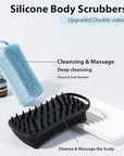2 PC Silicone Body Scrubber, 2 in 1 Exfoliating Shower Bath Scrubber, Soft Silicone Loofah for Sensitive Skin, Shower Hair Scalp Massager, Easy to Clean, Lather Well (Blue&Black)