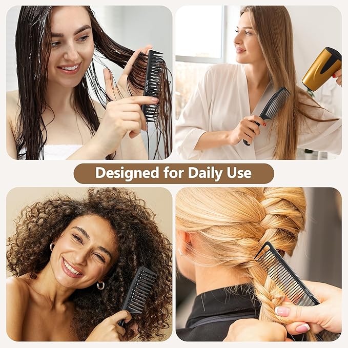 SALONSILK Women Hair Comb Set - 14PCS Wide Tooth Rat Tail Styling Combs Pick for Curly - Teasing Parting Fine Professional Barber Cutting Braiding Set