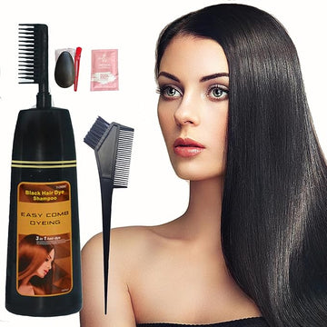 Black Hair Dye Shampoo YIZHONG  Hair Dye permanent For Women & Men Hair 3 In 1 Long Lasting Results (Instant Black