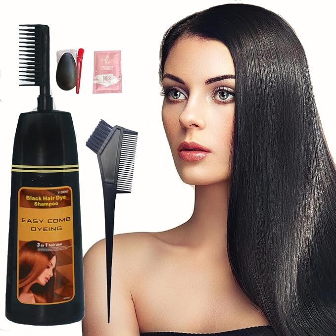 Black Hair Dye Shampoo YIZHONG  Hair Dye permanent For Women & Men Hair 3 In 1 Long Lasting Results (Instant Black