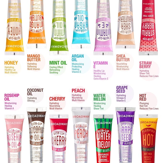 Ruby Kisses Broadway Vita-Lip Clear Lip Gloss (Mango Butter 6 Pack), Ultra-Hydrating & Soothing Formula with Multi-Vitamin Oils, High-Shine Non-Sticky Finish, Nourishing Glossy Lip Balm Softens Skin
