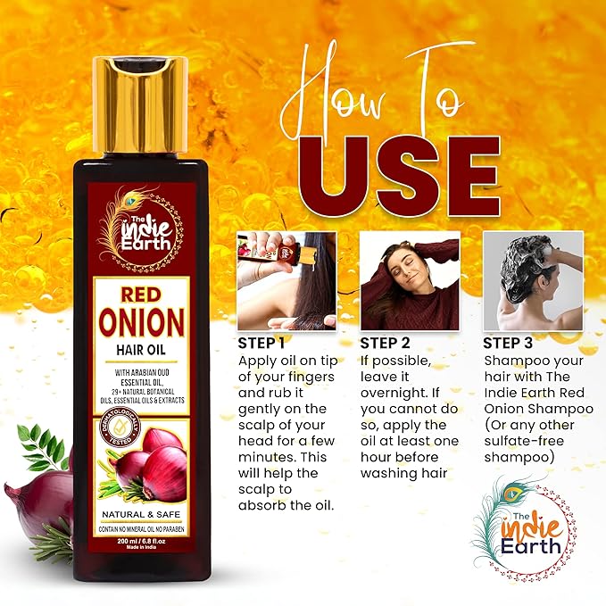 Red Onion Hair Growth Oil - Anti Hair Fall Enriched with 29+ Natural Herbs, Extracts & Oils Including Argan, Jojoba, Rosemary & Black Seed - 200ml
