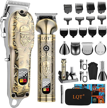 LQT® Professional Hair Clippers for Men - Cordless Electric Hair Trimmer & Beard Shaver Kit with Stainless Steel Blades, 12 Guide Combs (1-15mm), Type-C Charging Trimming & Fading