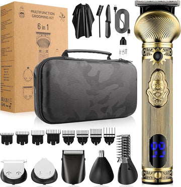 Beard Trimmer Kit for Men - Professional 6 in 1 Hair Clipper Trimmer, Cordless Multi Groomer, Mens Grooming Kit for Beard, Face, Body Nose Electric Razor with Travel Case as Gifts for Him