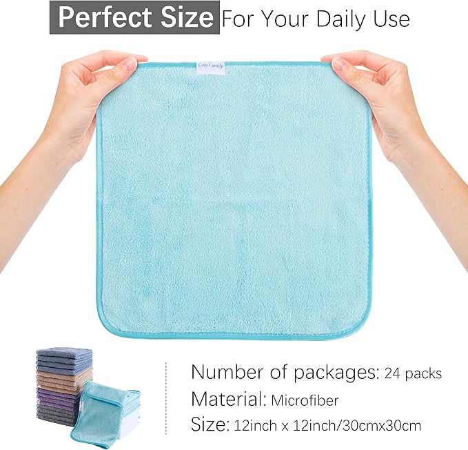 Cosy Family 24 Pack Soft Washcloths Set - 12 x 12 inches, Quick Drying - Highly Absorbent Coral Velvet Fingertip Towel Bathroom Wash Clothes for Bath, Spa, Facial, Kitchen - Warm Color