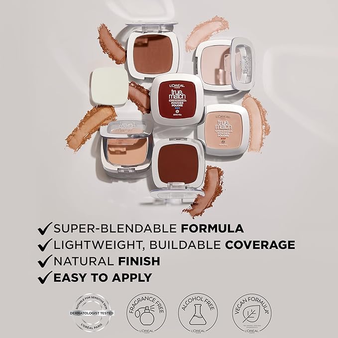 L'Oreal Paris True Match Super Blendable Oil Free Powder Foundation, N2 Light, 0.33 oz, Packaging May Vary