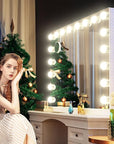 Vanity Mirror with Lights, 32 x 24 Tabletop Hollyhood Makeup Mirror, Hollywood Lighted Mirror with 18 Dimmable LED Bulbs,3 Colors Modes,Touch Control,Metal Frame,