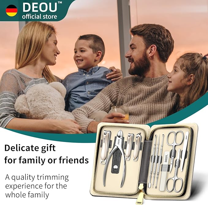 DEOU Manicure Sets Nail Clippers Stainless Steel Manicure and Pedicure kit Girls Professional Nail Files and Men's Grooming Scissors Tools for Home Personal Care or Gifts (Gray)