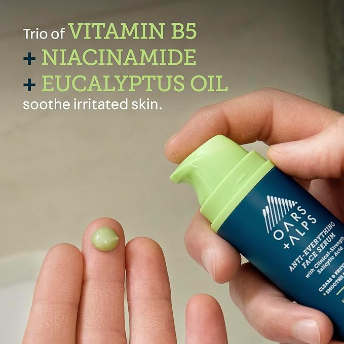 Oars + Alps Anti-Everything Face Serum for Men, Salicylic & Glycolic Acid, Reduces Acne, Fine Lines & Large Pores, Anti-Aging & Fragrance-Free, 1 Fl Oz