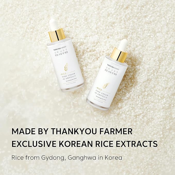 THANKYOU FARMER Rice Pure Cream In Ampoule, Double Layered Formula, Glass skin, Dermatologist Tested, Korean Rice Extracts, Niacinamide, Fragrance-Free, 1.75 fl.oz (50ml)