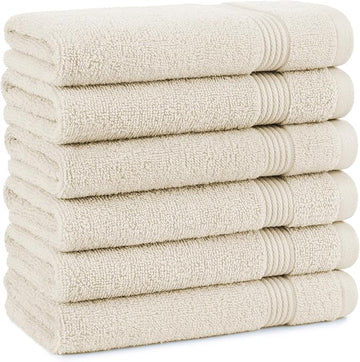 Arkwright Bathroom Hand Towels Set of 6 - Super Soft 100% Cotton, 600 GSM Quick Dry & Absorbent, Luxury Bath Essentials for Hotels, Spa, Hosts, and Vacation Rentals, Alabaster Ivory