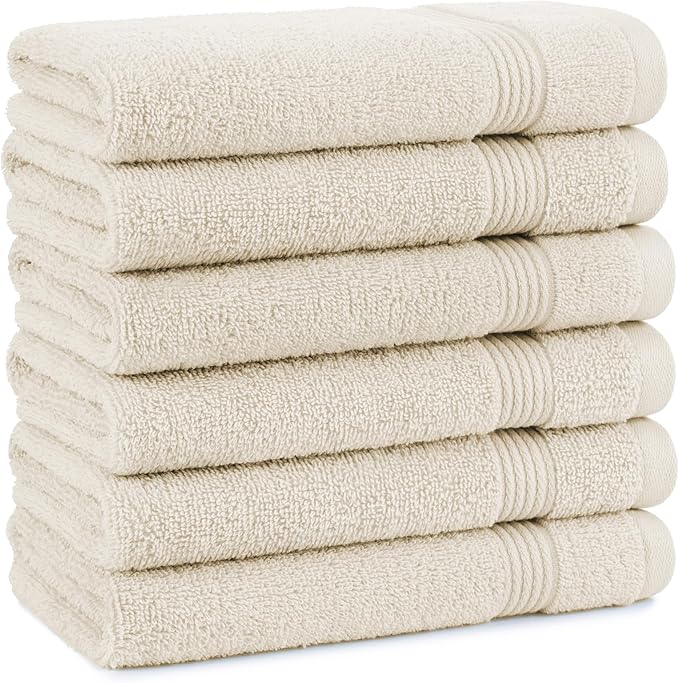 Arkwright Bathroom Hand Towels Set of 6 - Super Soft 100% Cotton, 600 GSM Quick Dry & Absorbent, Luxury Bath Essentials for Hotels, Spa, Hosts, and Vacation Rentals, Alabaster Ivory