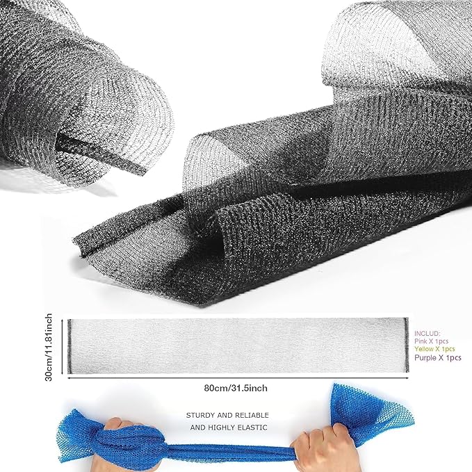 3 Pieces Exfoliating Washcloth Shower Towel African Net Sponge Japanese Wash Cloth Face Exfoliating Sponge Loofah Exfoliating Body Scrubber for Body Exfoliation(Black White Blue)