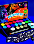 Blue Squid UV Neon Face and Body Paint Glow in the Dark Face Paint Kit 20 Colors Black Light with Stencils, Book - Safe for Sensitive Skin, Non-Toxic UV Painting Professional Accessories Kids Adults