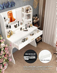 Vanity Desk, Makeup Vanity with Mirror and Lights, White Makeup Vanity Table with Big Drawer, Power Outlet, Stronger Links, for Bedroom, Dressing Room