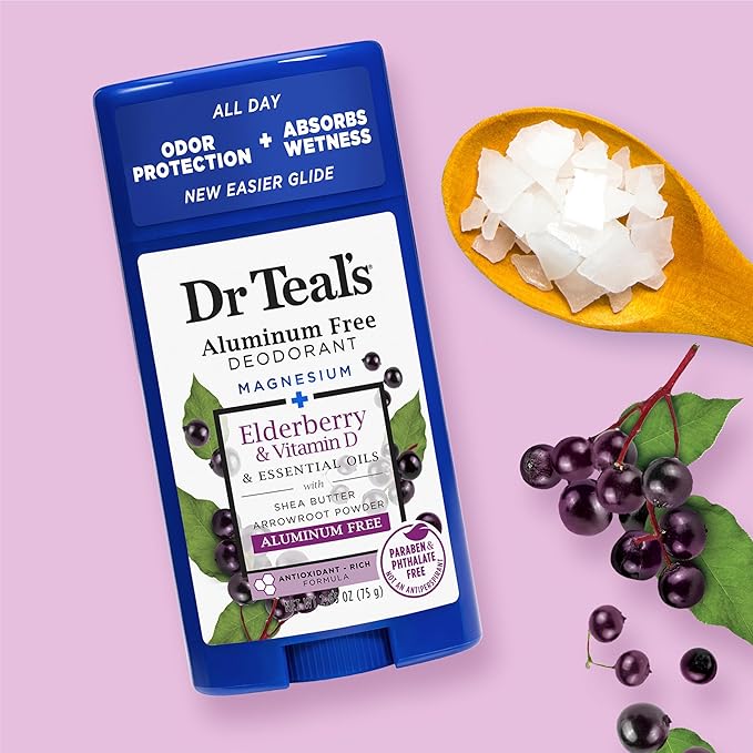Dr Teal's Aluminum Free Deodorant, Elderberry & Vitamin D with Essential Oils, 2.65 oz (Pack of 3)