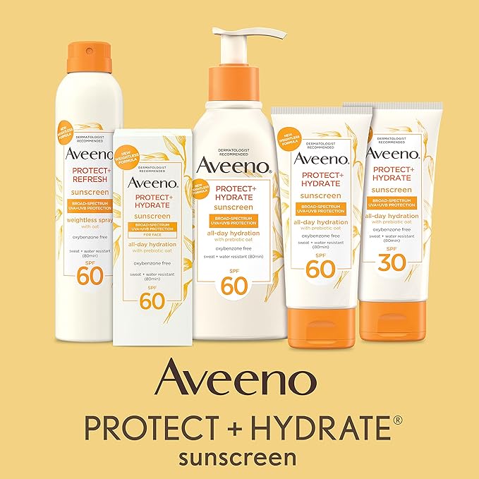 Aveeno Protect + Hydrate Moisturizing Body Sunscreen Lotion, SPF60 Broad Spectrum & Prebiotic Oat, Oil-, Oxybenzone- & Paraben-Free, Water & Sweat Resistant (80-min), Non-Greasy, Travel Size 3.0 Fl Oz