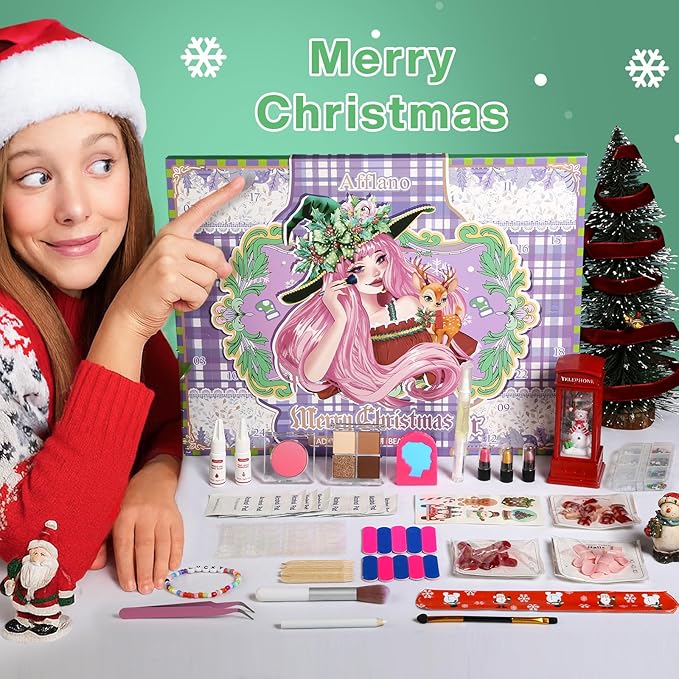 Makeup Advent Calendar 2025 Teens Girl, 24 Days Christmas Countdown Face Eyes Lip Nail Beauty Advent Calendar for Girls Women, 24 Pcs Xmas Holiday Makeup Gifts Sets, Festival Surprise Full Makeup Kits