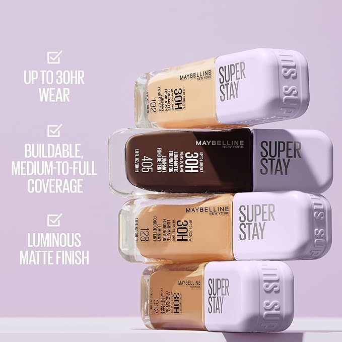 Maybelline Super Stay Lumi-Matte Foundation, Lightweight and Buildable Full Coverage Foundation Makeup For Up To 30HR Wear, 367, 1 Count
