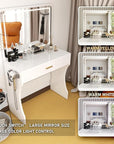 Vanity Desk, Makeup Vanity with LED Light Mirror, Small White Vanity with a Super Large Drawer and Power Outlet, 3 Color Lighting Modes Makeup Table for Bedroom, Dressing Room (White1)