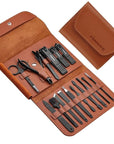 FAMILIFE Gifts for Men, Manicure Set Clippers Manicure Kit Nail Clipper Sets 16pcs Mens Grooming Kits Professional Stainless Steel Nail Kit Brown Leather Case Travel Kits
