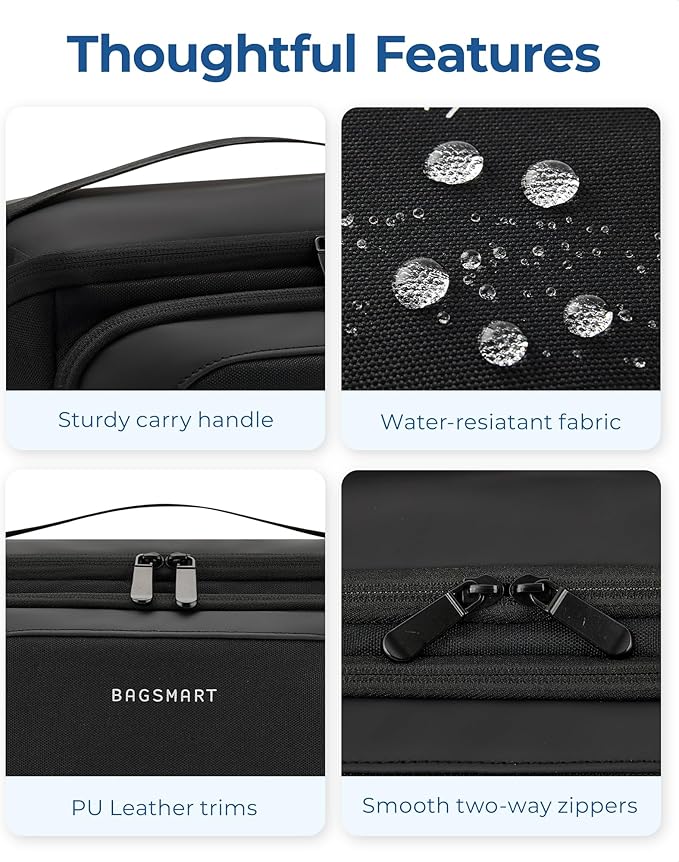 BAGSMART Toiletry Bag for Men, Wide Opening Travel Bag for Toiletries, Dopp Kit Water Resistant Shaving Hygiene Bag for Bathroom Shower, Toiletries Accessories,Travel Essentials (Navy Blue)