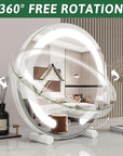 ROLOVE Vanity Mirror with Lights, 12 Inch Light Up Makeup Mirror, LED Makeup Mirror with Lights for Bedroom Tabletop, Smart Touch Control 3 Colors Dimmable, 360° Rotation, White